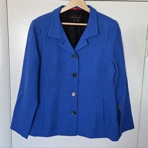 Nina Mclemore Bright Blue Textured Cotton Blazer Size 14